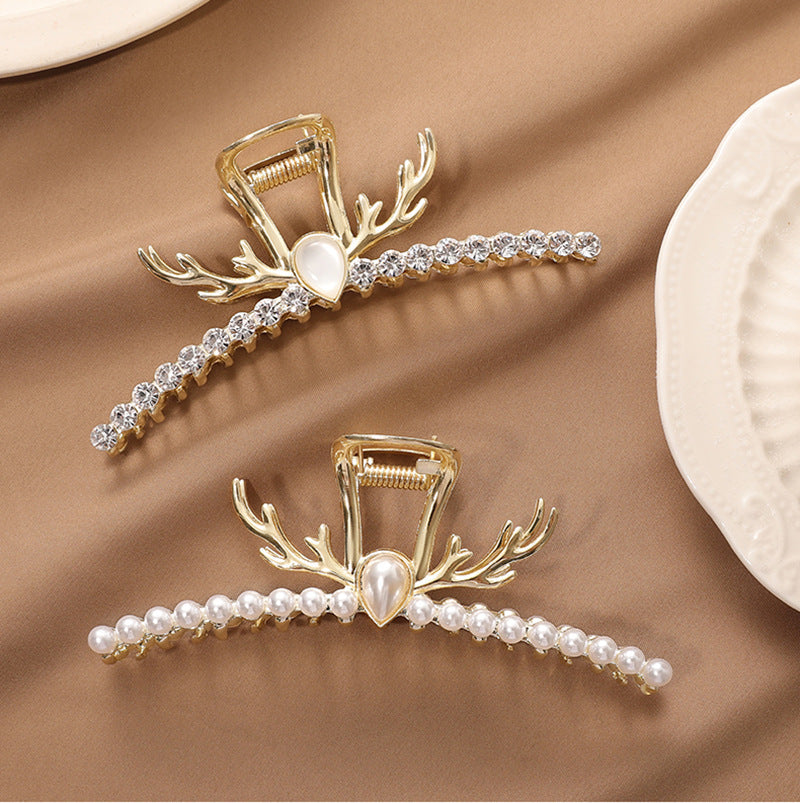 Diamond Antler Pearl Hair Clip