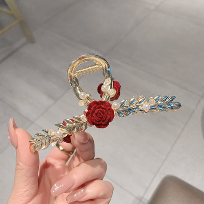 Red Rose Pearl Hair Clip