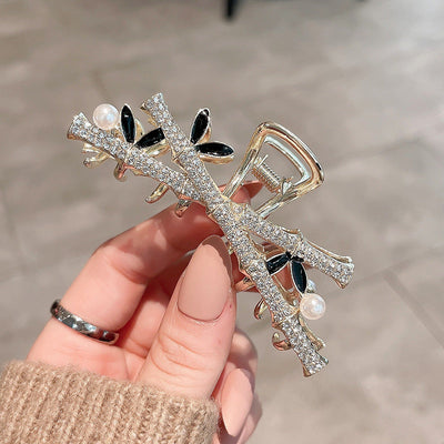 Pearl and diamond bamboo hair clip