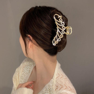 Phoenix feather diamond pearl hair clip