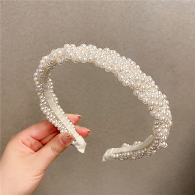 Wide Side Pearl Twist Braid Hairband